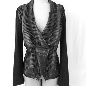 PREMISE  Ladies Black Faux Leather Woven Jacket 12